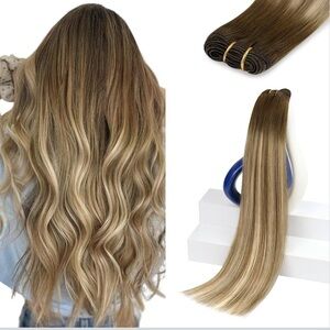 20 Inch Remy Sew in Double Weft Extensions Balayage Brown To Blonde #3/8/22 100g